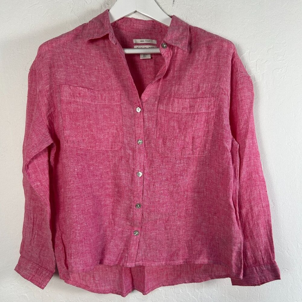 Rachel Zoe Womens Pink Linen Long Sleeve Button-Up Shirt Small Casual Pockets